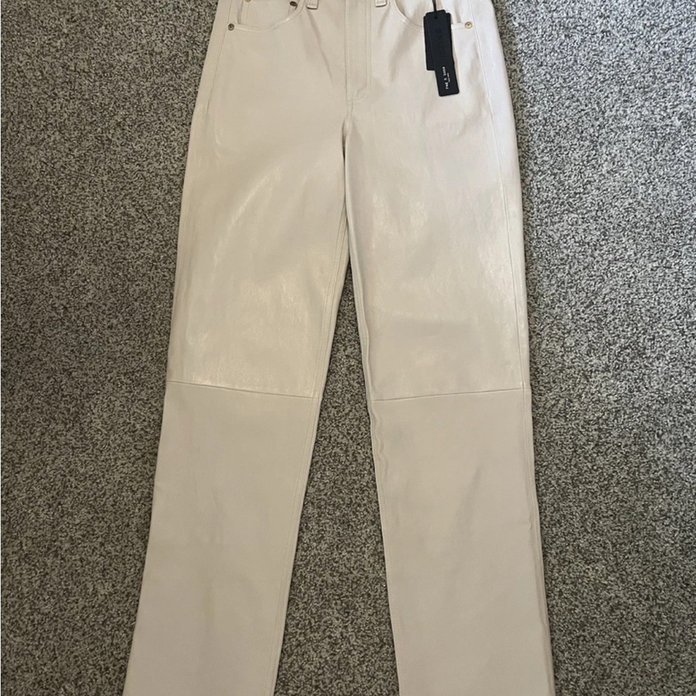 rag & bone Straight Leg Leather Pants in Off-White